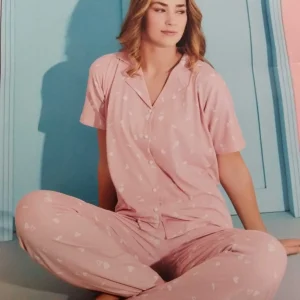 PİJAMONİ Milan Kadın Önden Düğmeli Kısa Kol Pijama Takımı